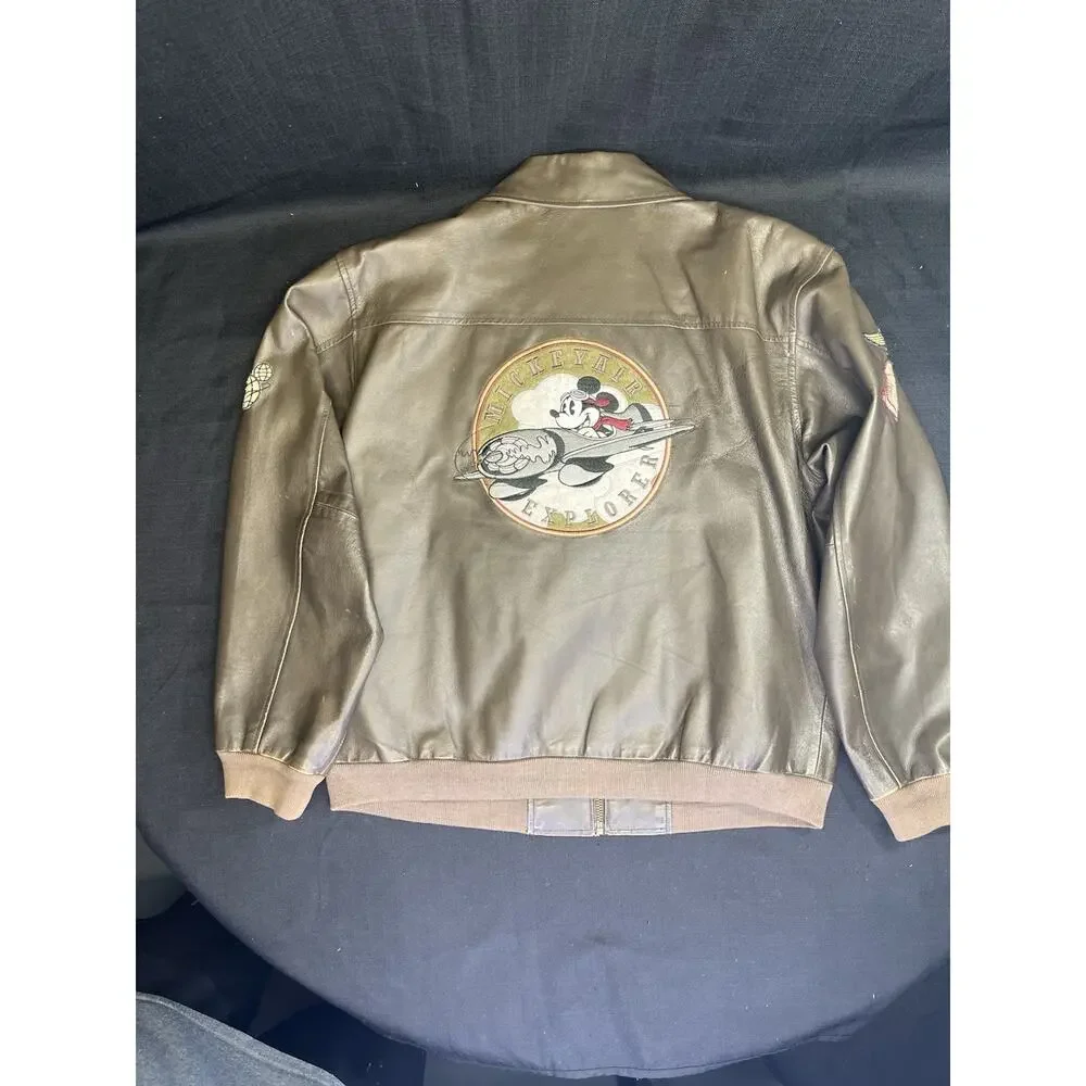 Disney Store Special Air Patrol MICKEY MOUSE Pilot Leather Bomber Jacket Medium